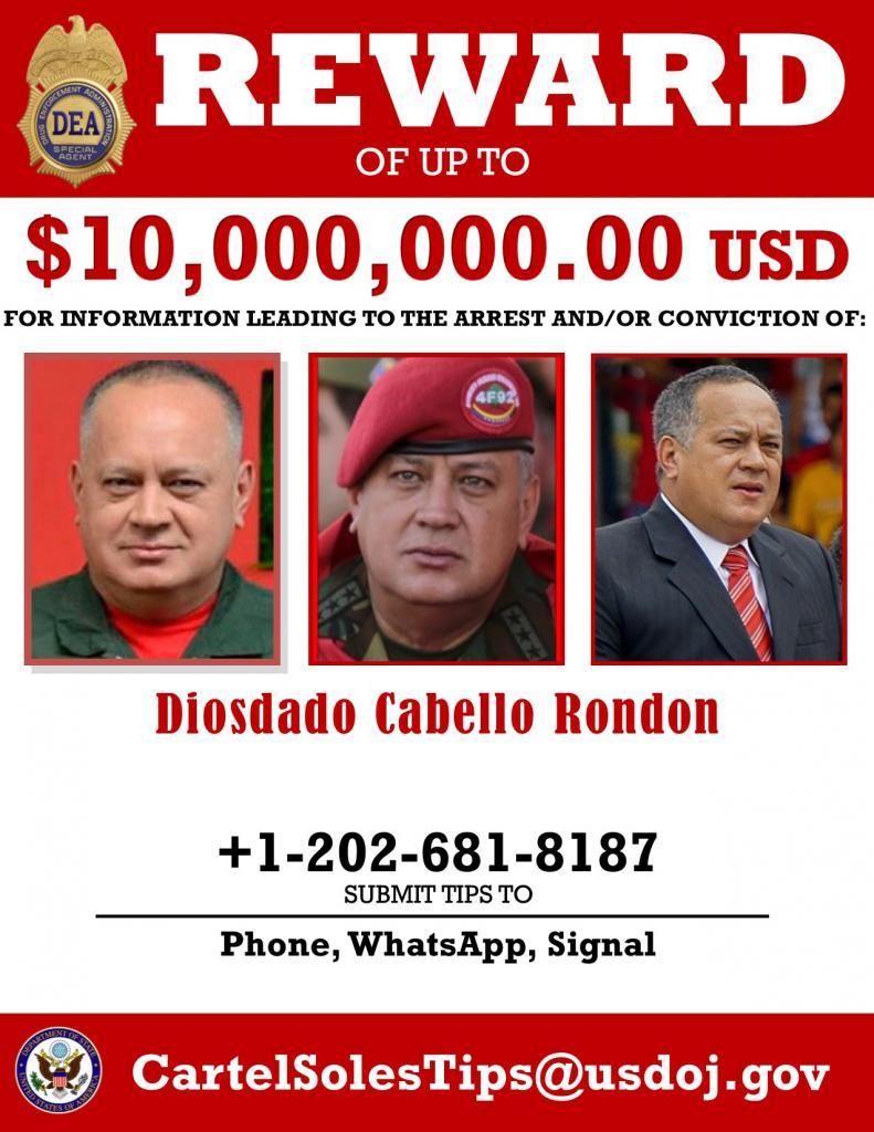 ¿Quién es Diosdado Cabello? EE. UU. ofrece recompensa de 25 millones de dólares por el “tercero al mando” de Venezuela