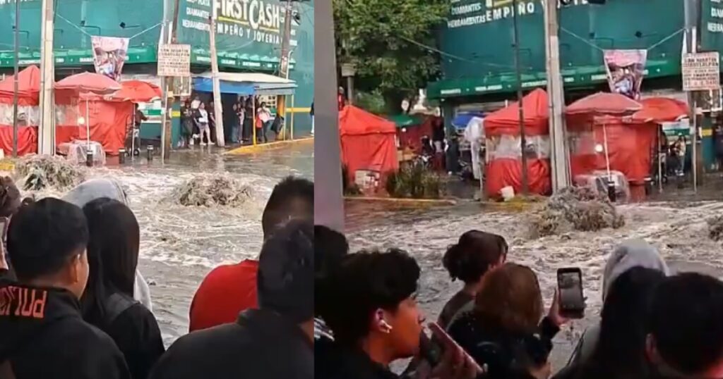 Lluvias en CDMX generan espectáculo acuático en Iztapalapa