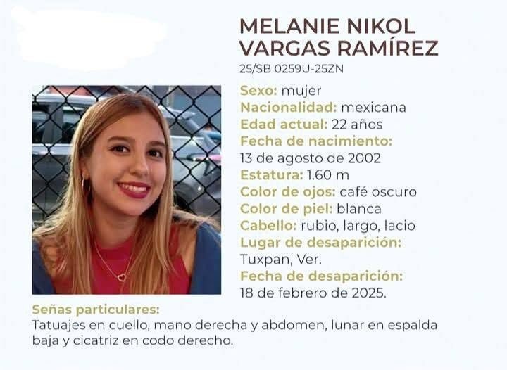 Ofrecen 350 mil pesos por información sobre Melanie Nikol